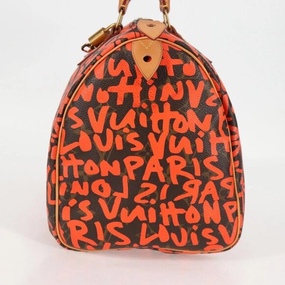 LOUIS VUITTON Monogram Graffiti Speedy 30 Hand Bag Orange M93705 Auth 131812V - Picture 3 of 16